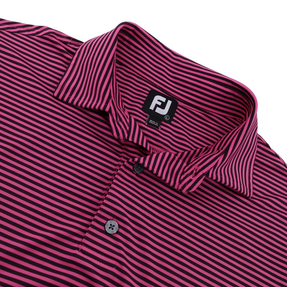 FootJoy Mens ProDry Pink Black Striped Golf Polo Shirt Large Short Sleeve FJ